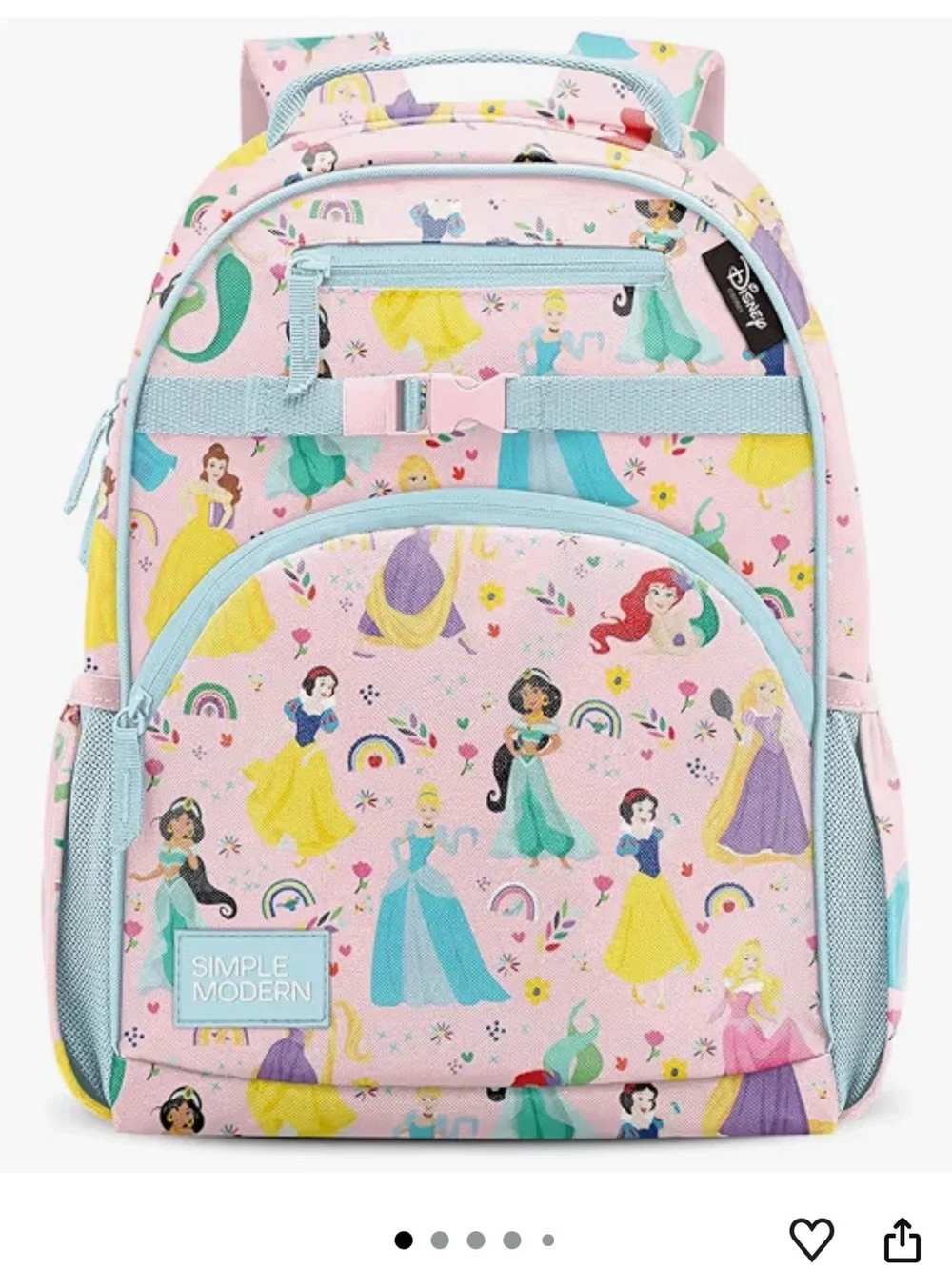 Girls Princess Print School Backpack - Pink with Light Blue Accents - Picture 2 of 14
